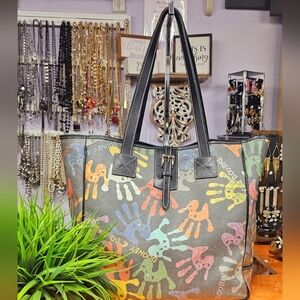 Dooney & Brouke Oversize Vintage Colorful Handprint Tote Bag
